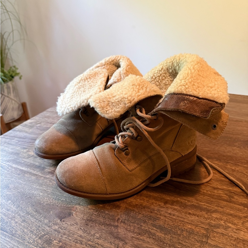 UGG Gradin Shearling Combat Boots Tan Suede | Size 8